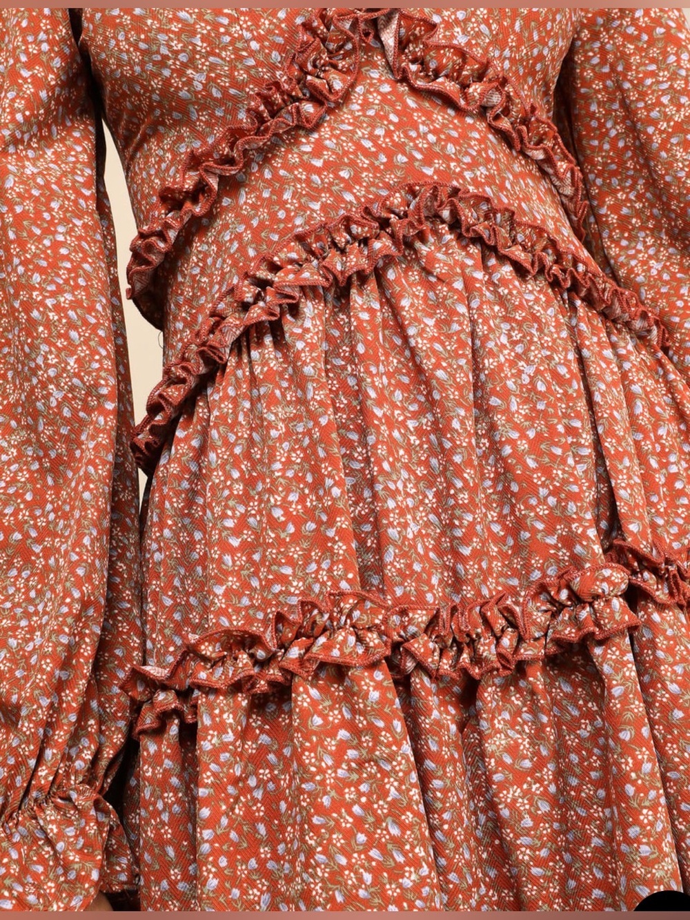 LULU Admire You Orange Floral Print Ruffled Long Sleeve Mini Dress - Picture 3 of 10